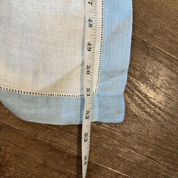 Vintage Handmade White Blue Trim Rectangle Tablecloth Six Napkin Set - Picture 4 of 5